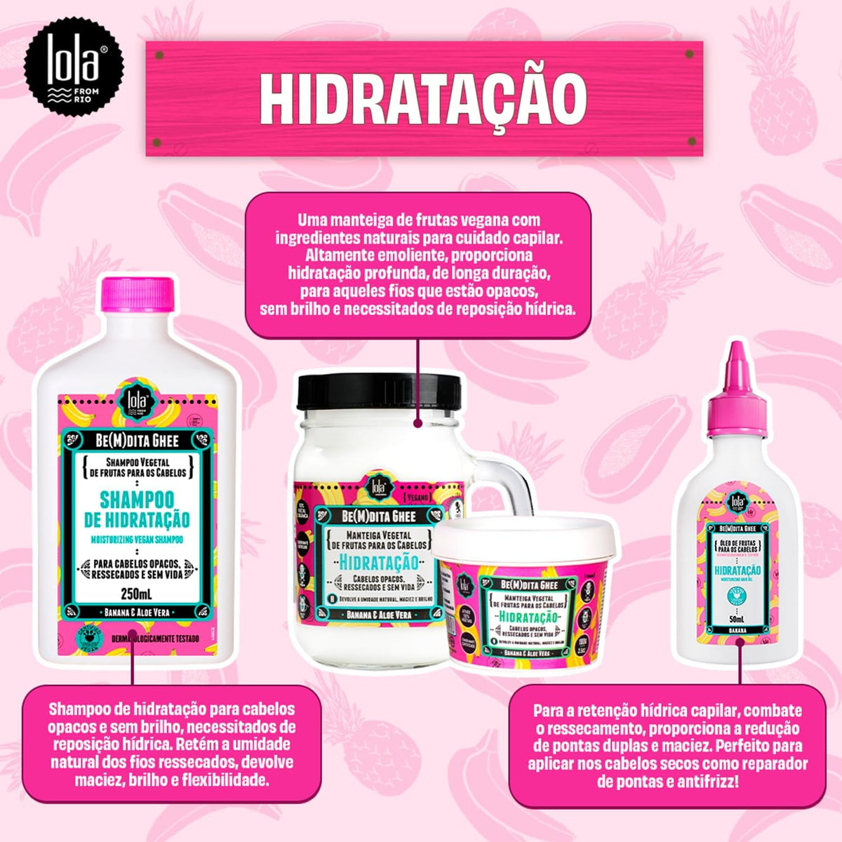 Kit Cronograma Capilar Lola Cosmetics Be(m) Dita Ghee, 3 Produtos