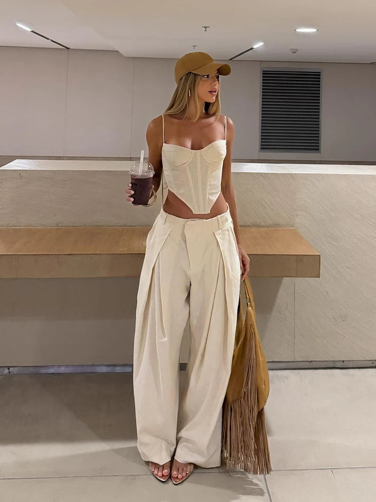Conjunto Feminino de Corset e Calça Pantalona