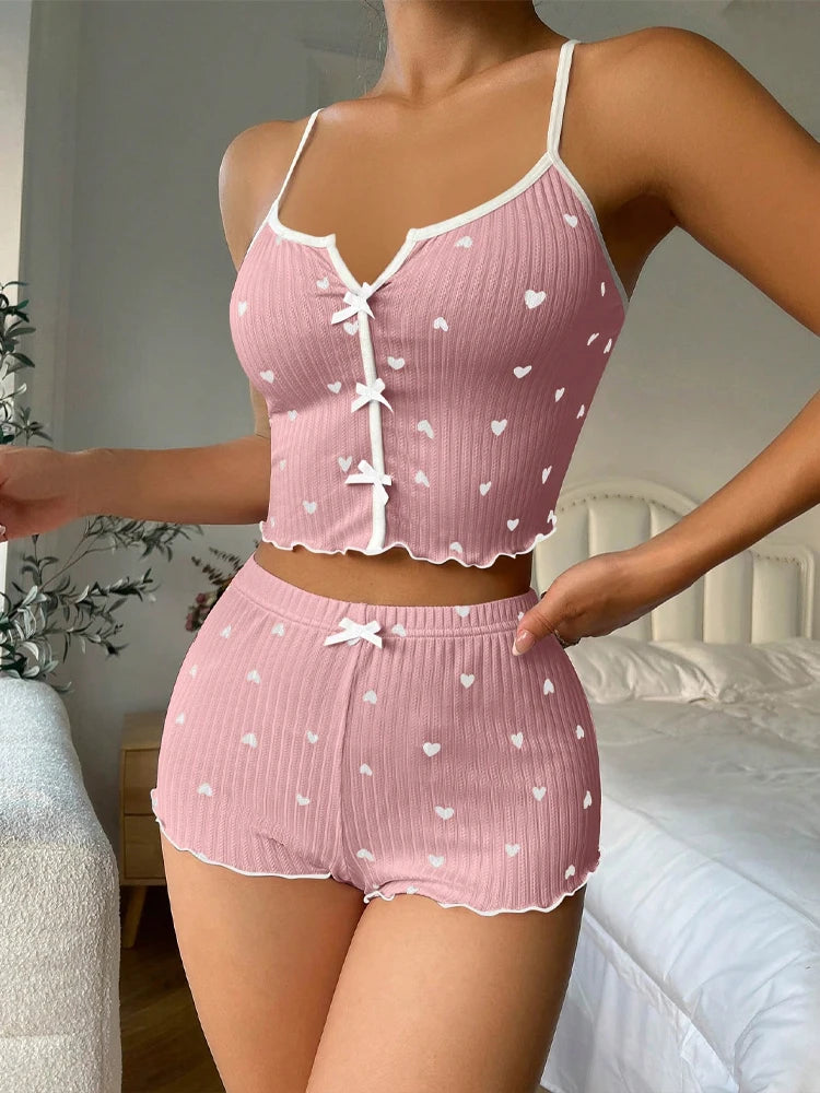Pijama Feminino Coração com Botões – Conjunto 2 Peças