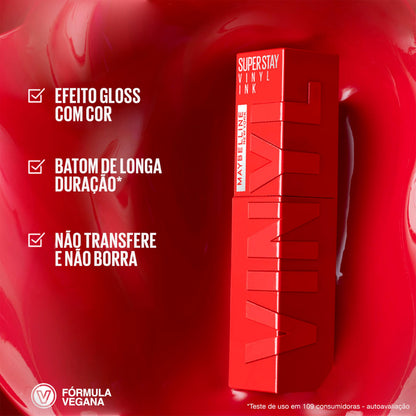 Batom Líquido Vinil Espelhado SuperStay Vinyl Ink Maybelline Cheeky 4,2ml