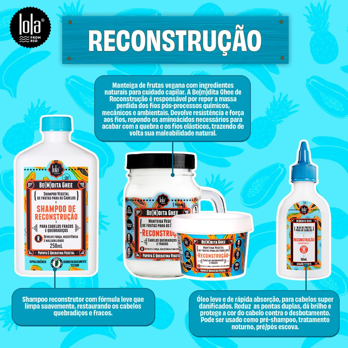 Kit Cronograma Capilar Lola Cosmetics Be(m) Dita Ghee, 3 Produtos