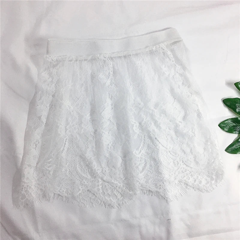Saia Mini de Renda Feminina com Transparência – Branca ou Preta