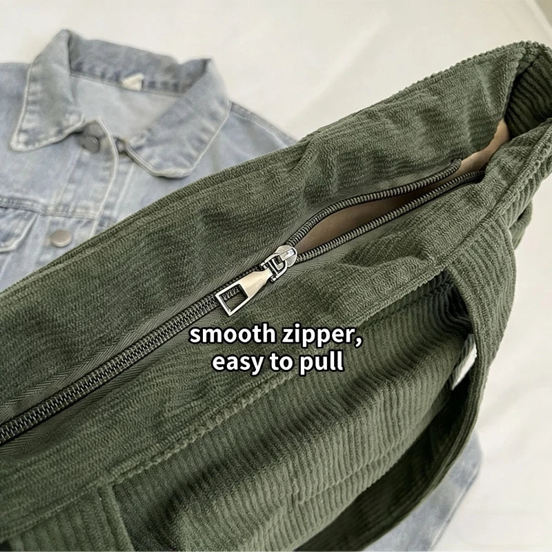 Bolsa de Ombro Casual Homefish Travel Master em Corduroy, Cor Sólida com Múltiplos Compartimentos, Bolsa Tote para Mulheres