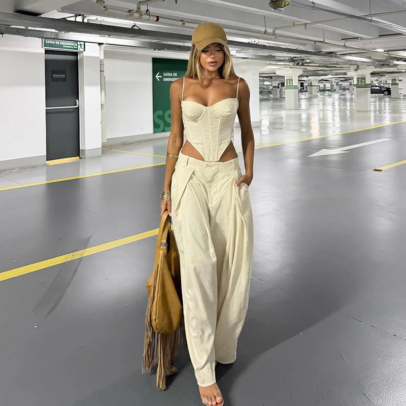Conjunto Feminino de Corset e Calça Pantalona