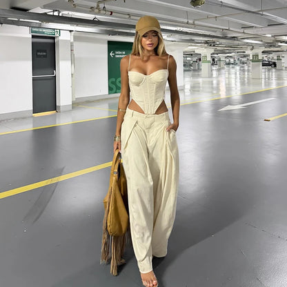 Conjunto Feminino de Corset e Calça Pantalona
