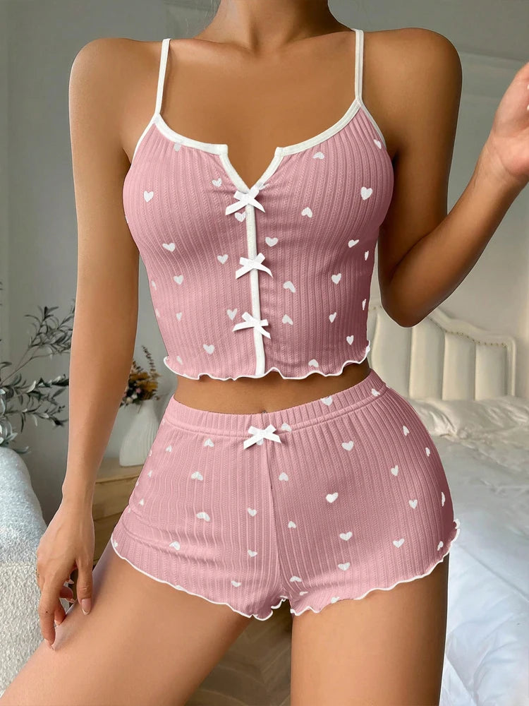 Pijama Feminino Coração com Botões – Conjunto 2 Peças