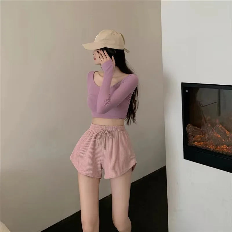 Short Feminino Waffle de Cintura Alta com Bolsos – Casual e Confortável