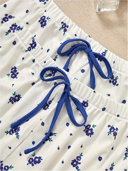 Conjunto de Pijama Feminino de Renda com Short Estampado Floral – 2 Peças