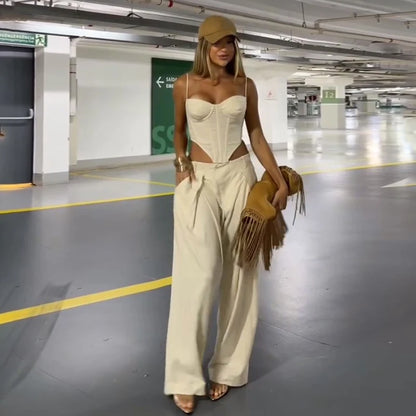 Conjunto Feminino de Corset e Calça Pantalona