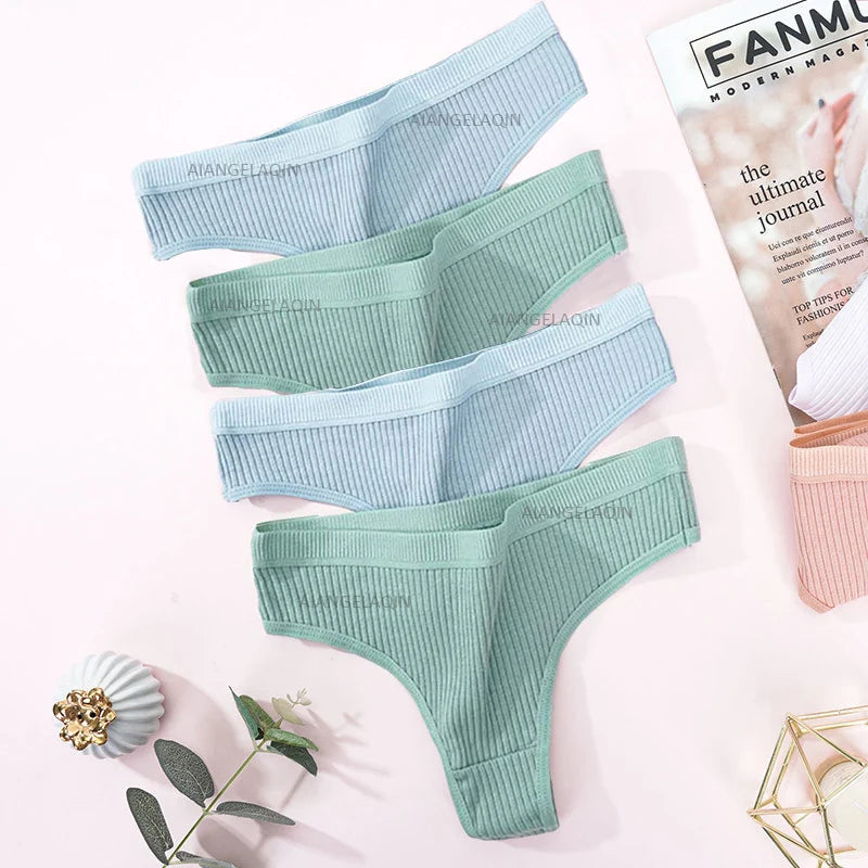 Kit 4 Calcinhas Femininas Fio Dental Listradas – Cores Variadas