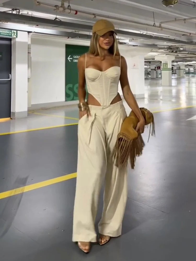 Conjunto Feminino de Corset e Calça Pantalona