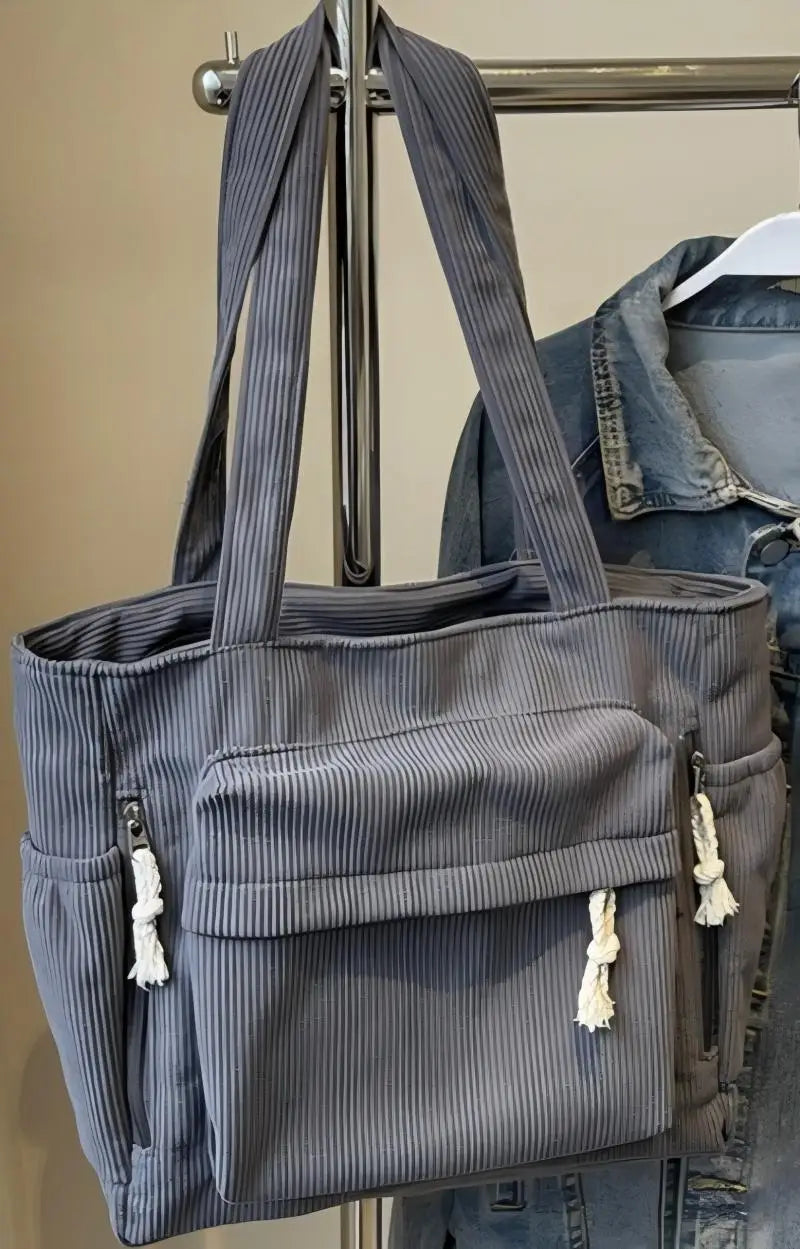 Bolsa de Ombro Casual Homefish Travel Master em Corduroy, Cor Sólida com Múltiplos Compartimentos, Bolsa Tote para Mulheres