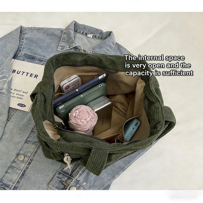 Bolsa de Ombro Casual Homefish Travel Master em Corduroy, Cor Sólida com Múltiplos Compartimentos, Bolsa Tote para Mulheres