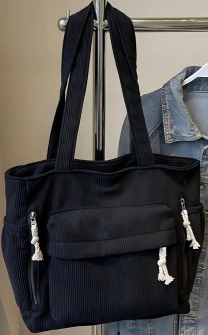 Bolsa de Ombro Casual Homefish Travel Master em Corduroy, Cor Sólida com Múltiplos Compartimentos, Bolsa Tote para Mulheres