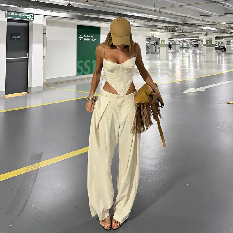 Conjunto Feminino de Corset e Calça Pantalona
