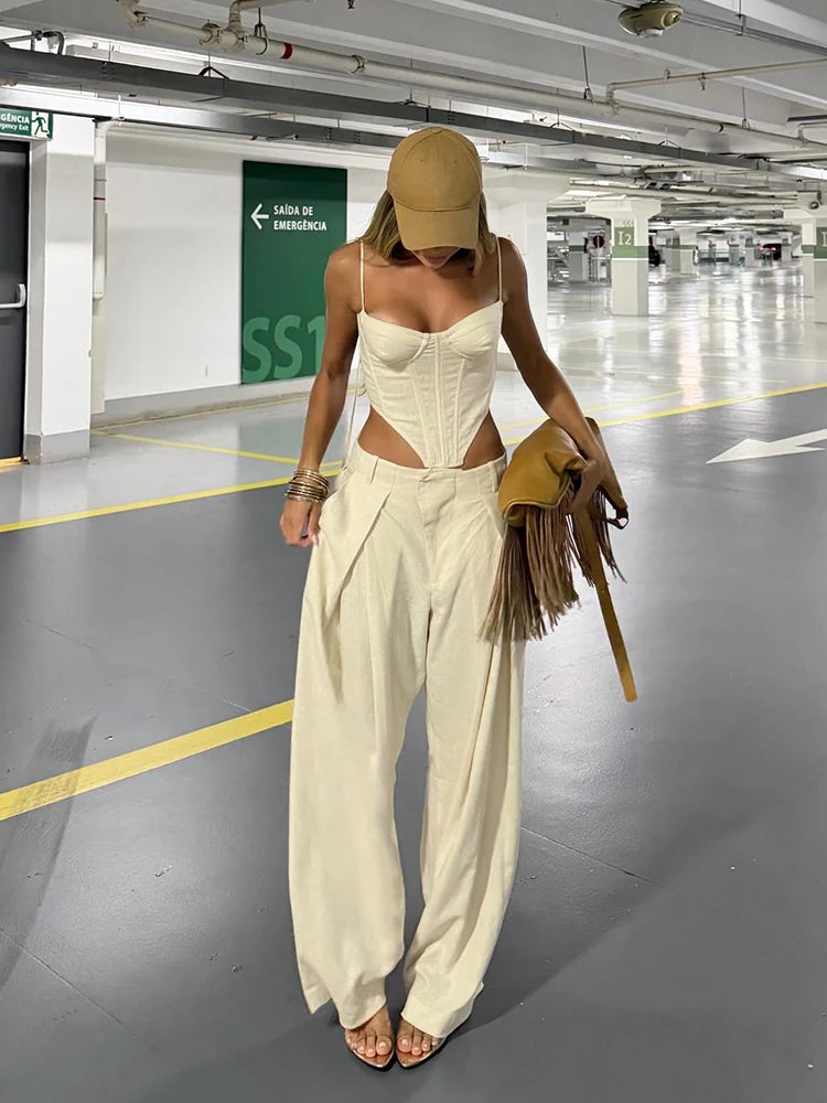 Conjunto Feminino de Corset e Calça Pantalona