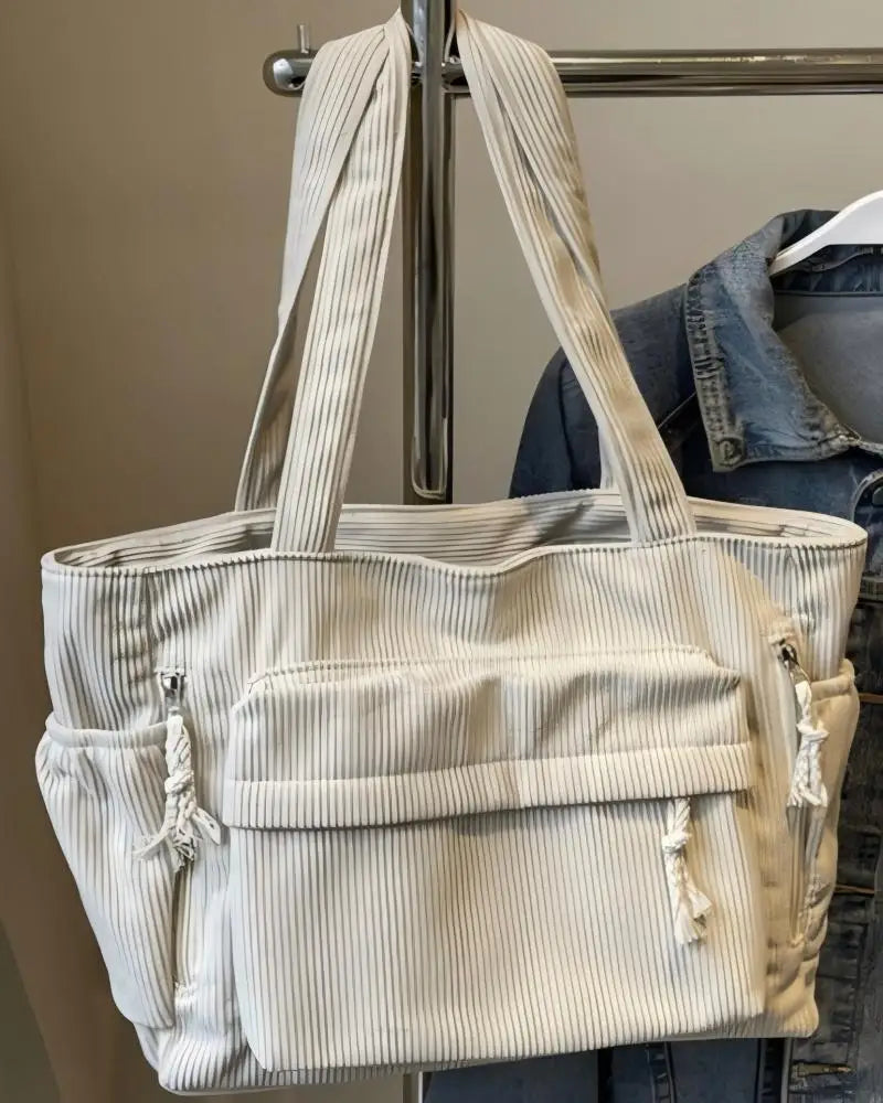 Bolsa de Ombro Casual Homefish Travel Master em Corduroy, Cor Sólida com Múltiplos Compartimentos, Bolsa Tote para Mulheres